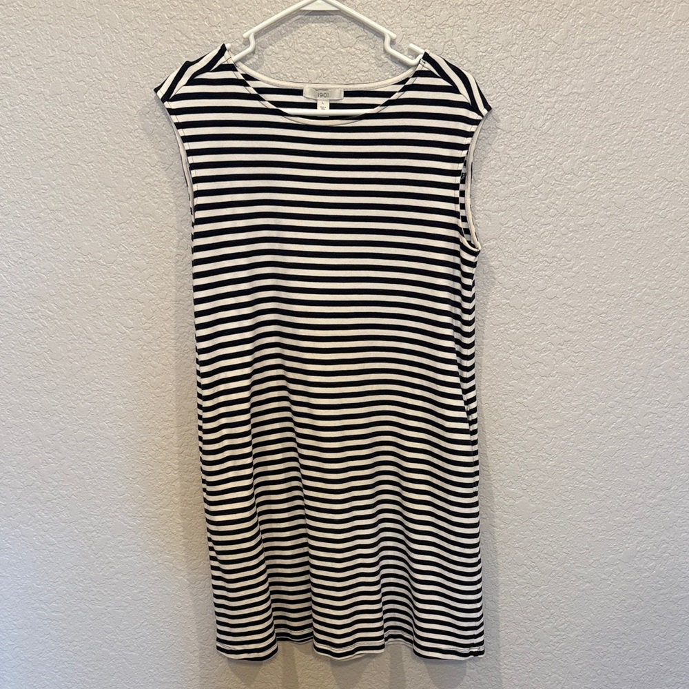 Striped Navy and White Sleeveless Dress